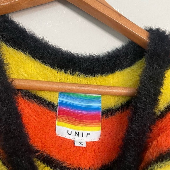 UNIF Striped Fuzzy Crop Top - Orange and Yellow - Picture 3 of 3
